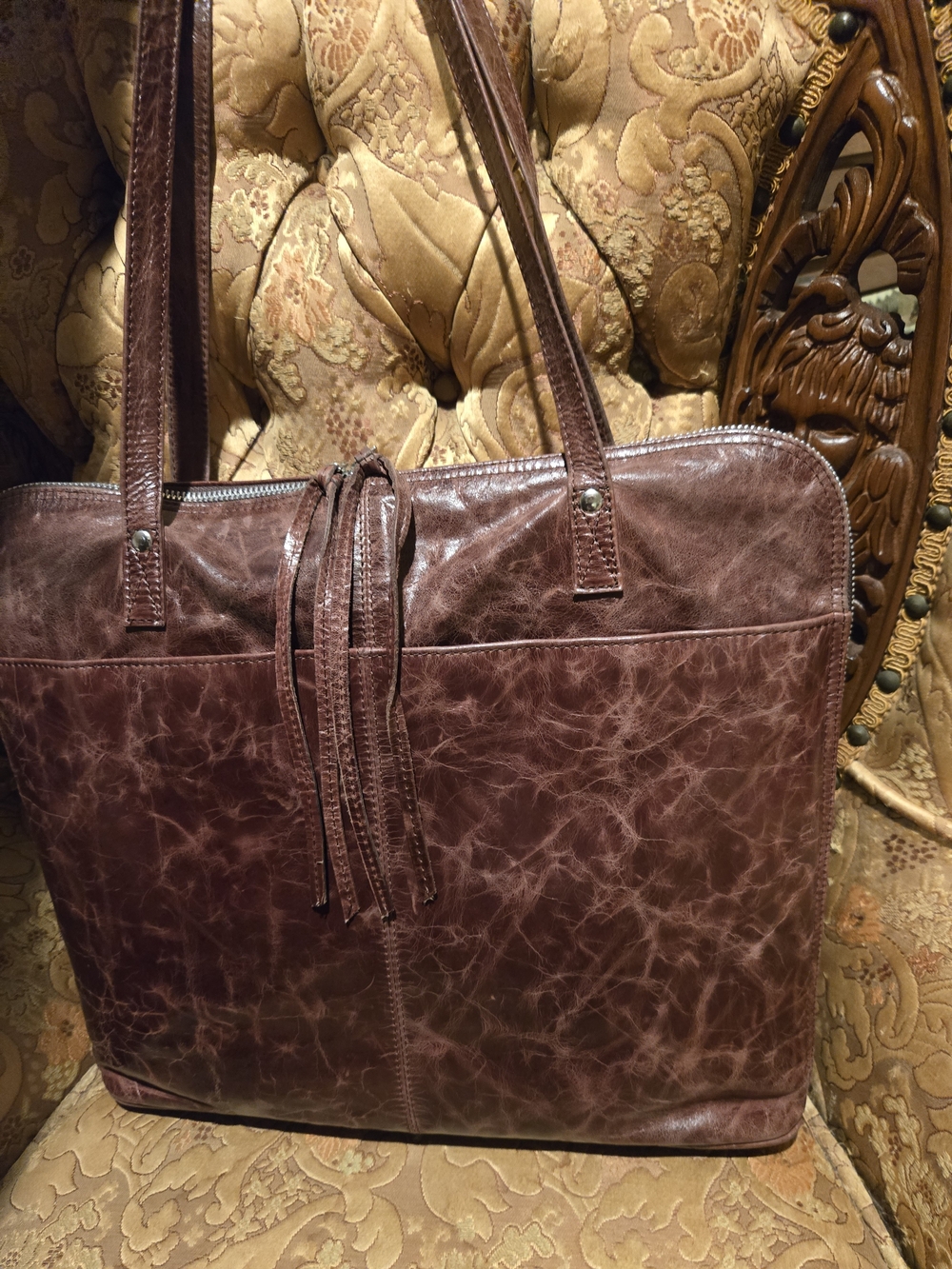 latico Maroon Textured Leather Tote
